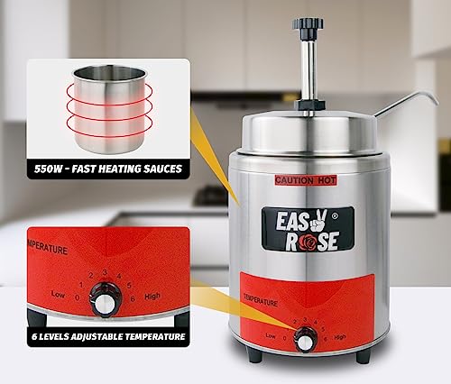 EASYROSE Nacho Cheese Dispenser Warmer 3.5 QT Electric Nacho Cheese Machine Stainless Single Head Hot Fudge Warmer with Pump for Cheese/Butter/Caramel/Sauce 120V 550W