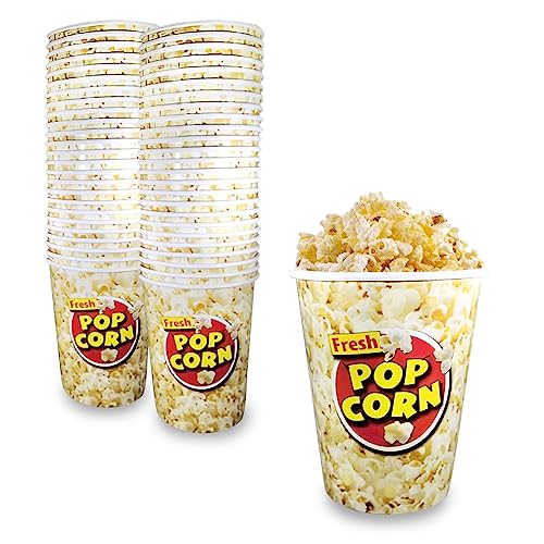 MT Products 50 Pack Paper Popcorn Cups - 32 oz. Disposable Popcorn Buckets - Popcorn Containers for Party, Movie Nights, Carnivals, Fundraisers, Birthday