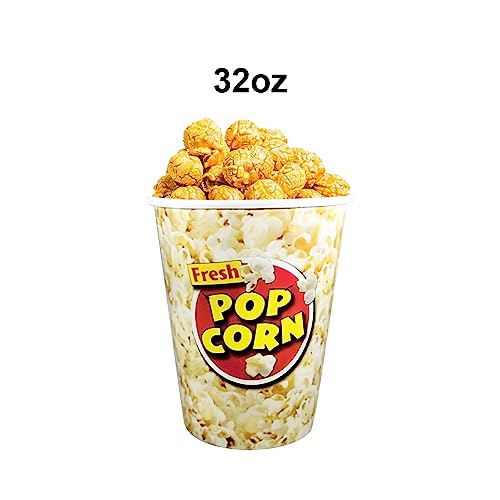 MT Products 50 Pack Paper Popcorn Cups - 32 oz. Disposable Popcorn Buckets - Popcorn Containers for Party, Movie Nights, Carnivals, Fundraisers, Birthday