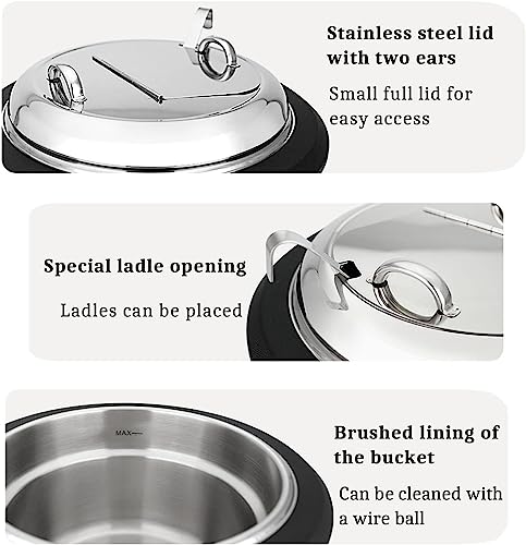 XENITE 304 Stainless Steel Commercial Soup Warmer Pot, 10L Electric Soup Kettle Food Buffet Warmer Machine, for Family Gathering and Restaurant,Black