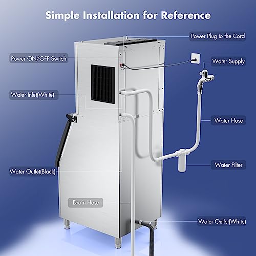 Coolski Commercial Ice Maker Machine 300LBS/24H, 22'' Air Cooled Commercial Ice Machine with Ice Bin, Modular Ice Machine for Restaurants Clear Ice Cubes/Stainless Steel Construction/ETL Approved