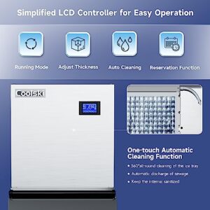 Coolski Commercial Ice Maker Machine 300LBS/24H, 22'' Air Cooled Commercial Ice Machine with Ice Bin, Modular Ice Machine for Restaurants Clear Ice Cubes/Stainless Steel Construction/ETL Approved