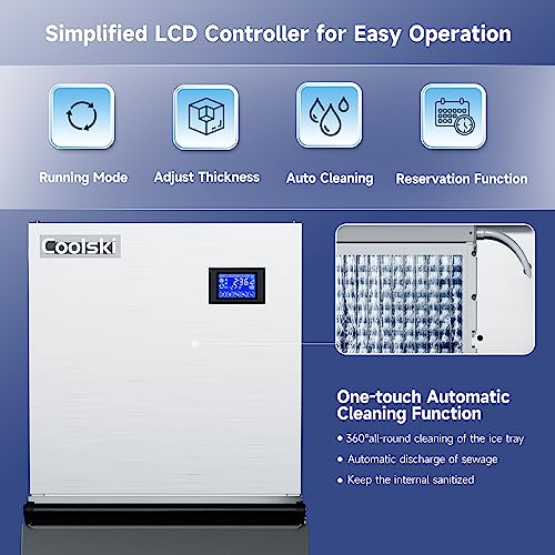 Coolski Commercial Ice Maker Machine 300LBS/24H, 22'' Air Cooled Commercial Ice Machine with Ice Bin, Modular Ice Machine for Restaurants Clear Ice Cubes/Stainless Steel Construction/ETL Approved