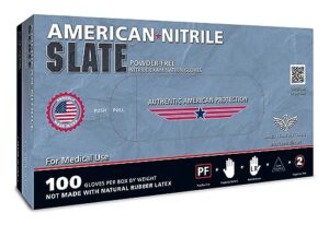 american nitrile – slate powder free nitrile gloves – latex free disposable gloves – medical, mechanic, esthetician, tattoo artist– made in the usa