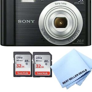 Sony W810/B 20 MP Digital Camera (Black) + 2X 32GB Memory Card Bundle