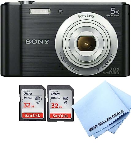 Sony W810/B 20 MP Digital Camera (Black) + 2X 32GB Memory Card Bundle