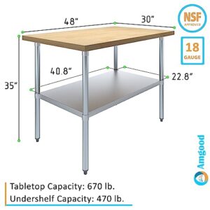 AmGood 30" x 48" Maple Wood Top Work Table with Adjustable Undershelf