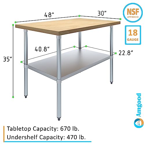 AmGood 30" x 48" Maple Wood Top Work Table with Adjustable Undershelf
