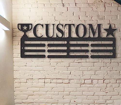 THELSTUDIOS Rustic Home Decor, Custom Medal Hanger Metal Sign, Personalized Medal Hanger Display, 12 Rungs For Medal, Sports Medal Hanger For Winner