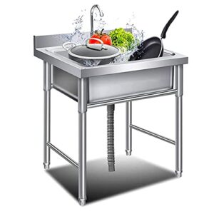 Vertical Kitchen Sink, Single Bowl Sink Commercial Catering Sink 304 Stainless Steel Kitchen Sink Freestanding Wash Basin Multifunctional Sink with Bracket Drawing Process (60 * 60 * 80cm)