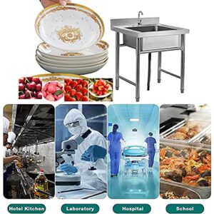 Kitchen Sink, Commercial Stainless Steel Single Bowl Handmade Sink Free?Standing?Utility Floor Mounted Catering Sink with Strainer Bracket for Indoor Garage Farmhouse Cafe Shop (60 * 60 * 80cm)