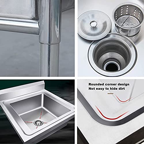 Kitchen Sink, Commercial Stainless Steel Single Bowl Handmade Sink Free?Standing?Utility Floor Mounted Catering Sink with Strainer Bracket for Indoor Garage Farmhouse Cafe Shop (60 * 60 * 80cm)