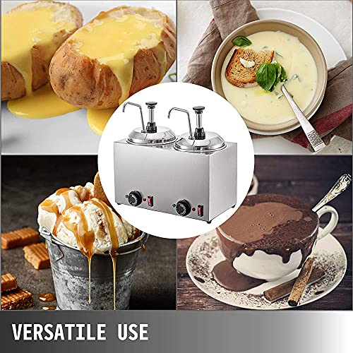 Electric Hot Fudge Warmer,1600W Hot Fudge Warmer with Pump,5L Cheese Sauce Warmer Pump Dispenser,Stainless Steel Heated Pump Food Warmer,Hot Fudge Caramel Butter 30-110℃