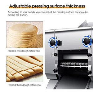 Commercial Pasta Maker Noodle Machine - 1500W Automatic Electric Dumpling Noodle Machine, Multifunctional Spaghetti Pasta Dough Roller Press for Wonton, Buns (65 lbs/hr) (Wide Noodle Blade 5mm)