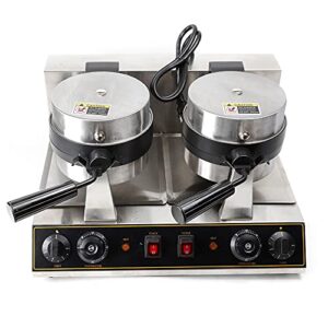 waffle maker 2400w electric double heads waffle machine non-stick round waffle iron maker thicken stainless steel home or commercial use restaurant or bakery 110v