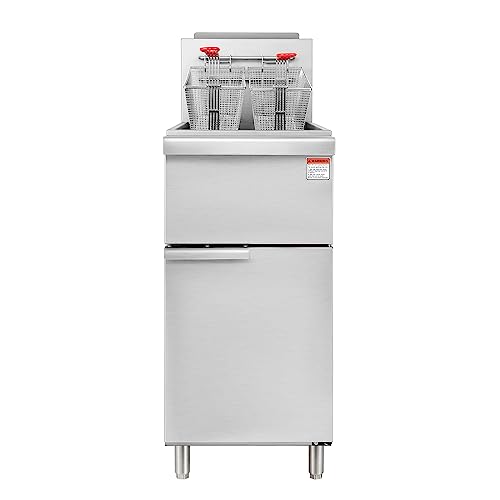 WMAOT 55 lbs Capacity 200-400°F Gas Floor Fryer, 4 Tube Commercial Deep Fryer with 2 Baskets, Restaurant Stainless Steel Natural Gas Upright Fryer, Deep Floor Fryer 120,000 BTU