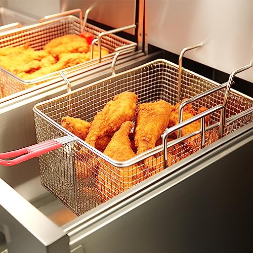 WMAOT 55 lbs Capacity 200-400°F Gas Floor Fryer, 4 Tube Commercial Deep Fryer with 2 Baskets, Restaurant Stainless Steel Natural Gas Upright Fryer, Deep Floor Fryer 120,000 BTU