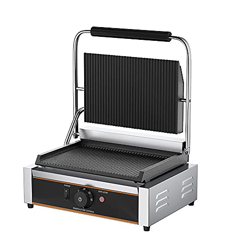 1800/2200W Commercial Panini Press Grill, 23x34/50x23cm Grill Cheese Sandwich Maker, Panini Sandwich Grill 50-300℃ Adjustment, CE/FCC (Single)