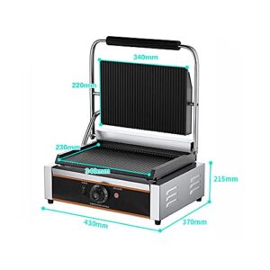 1800/2200W Commercial Panini Press Grill, 23x34/50x23cm Grill Cheese Sandwich Maker, Panini Sandwich Grill 50-300℃ Adjustment, CE/FCC (Single)