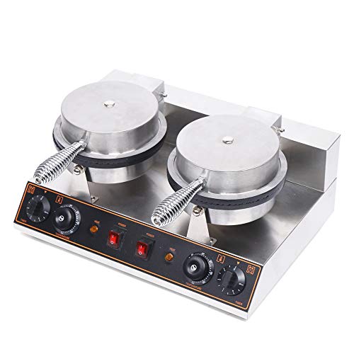 1200W Ice Cream Cone Nonstick Waffle Maker Machine Electric Steel Dual Heating Pans Waffle Irons Baker Machine 110V Muffin Maker Waffle Electric Oven For Restaurant, Bakery, Dessert House, Family