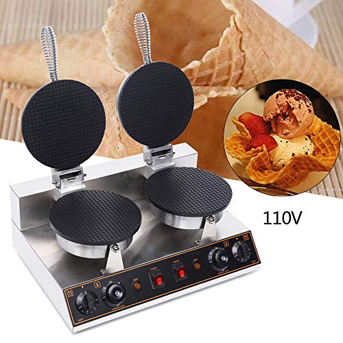 1200W Ice Cream Cone Nonstick Waffle Maker Machine Electric Steel Dual Heating Pans Waffle Irons Baker Machine 110V Muffin Maker Waffle Electric Oven For Restaurant, Bakery, Dessert House, Family