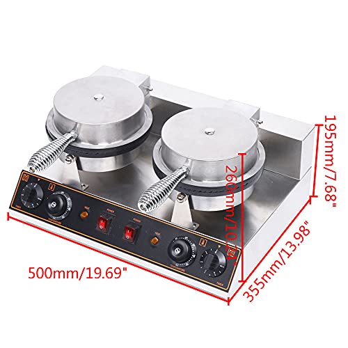 1200W Ice Cream Cone Nonstick Waffle Maker Machine Electric Steel Dual Heating Pans Waffle Irons Baker Machine 110V Muffin Maker Waffle Electric Oven For Restaurant, Bakery, Dessert House, Family