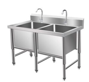 ioxgsgi commercial 304 stainless steel sink 2 compartment free standing utility sink with faucet drain basket shelf, for garage, restaurant, kitchen, laundry room, outdoor