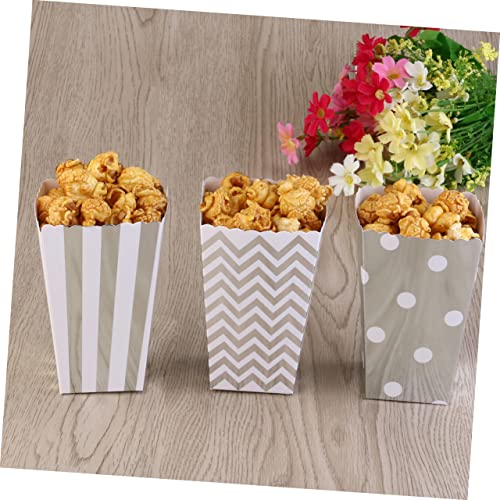 KALLORY 50pcs Popcorn Boxes Decor Disposable Containers Popcorn Cups Disposable Candy Gift Box Popcorn Holders Paper Scalloped Favor Box Silver Popcorn Bucket Candy Box Cardboard Mini