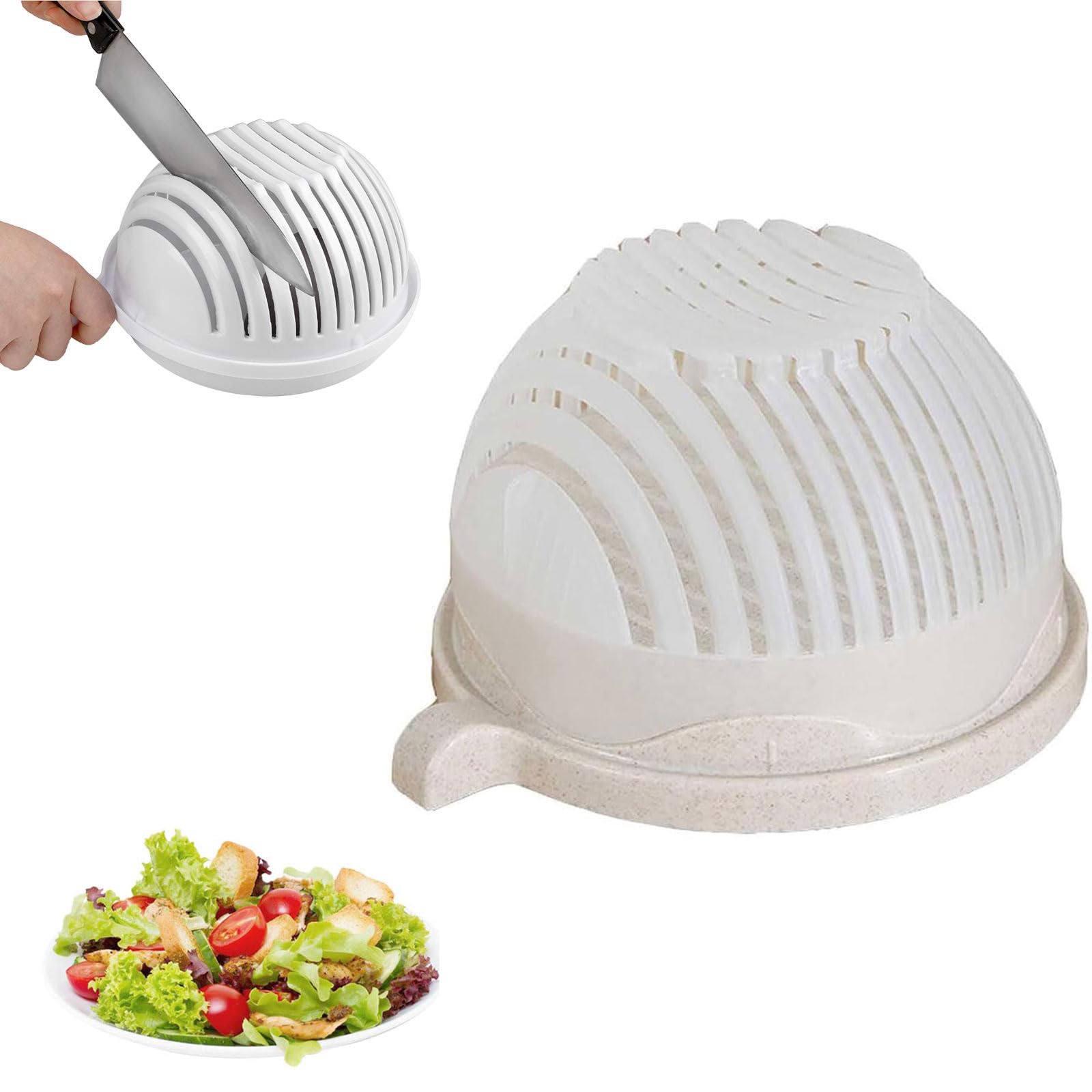 GMPUT Snap Salad Cutter Bowl, Salad Chopper Bowl and Cutter, Multi-Functional Fast Salad Cutter Bowl, Salad Cutter Bowl with Lid Fast Vegetable Cut Set (White)