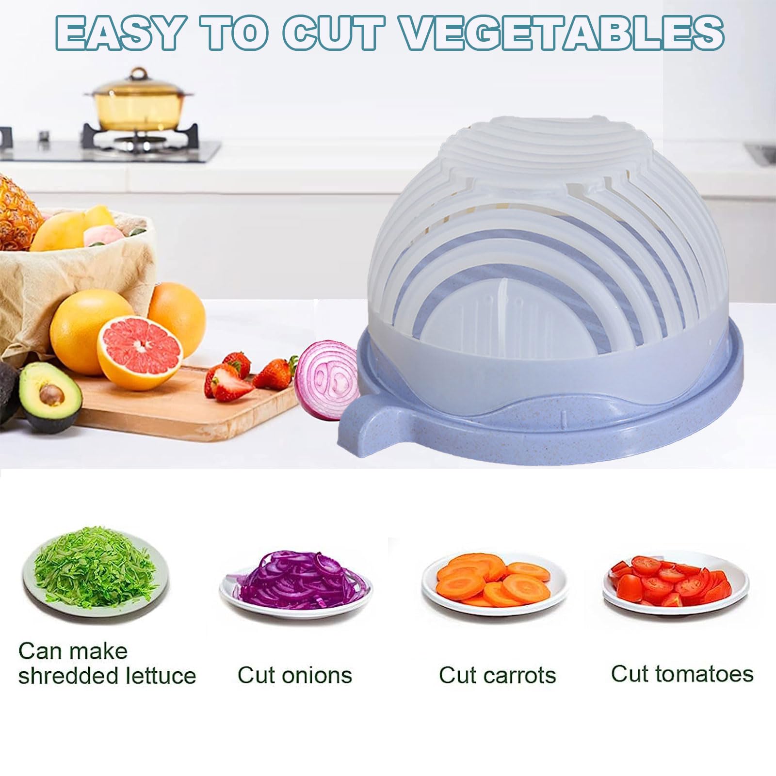 GMPUT Snap Salad Cutter Bowl, Salad Chopper Bowl and Cutter, Multi-Functional Fast Salad Cutter Bowl, Salad Cutter Bowl with Lid Fast Vegetable Cut Set (White)