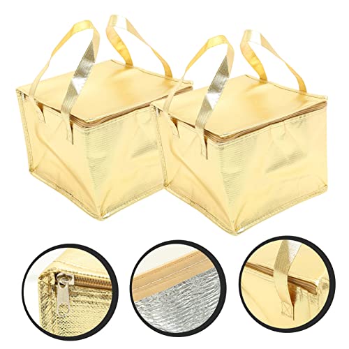 ULTECHNOVO Delivery Bag 2pcs Insulated Tote Insulated for Food Portable Cooler Collapsible Picnic Basket Cake Delivery Cake Cooler Pizza Thermal Aluminum Golden Hot Food Fold