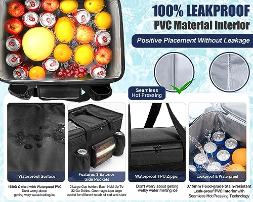 MyLifeUNIT 3XL Insulated Cooler Bag for Food Delivery & Grocery Shopping with Waterproof Zipper, Thermal Pizza Delivery Bag with Drink Holder for Car, Bike, Camping, Picnic, Beach, Keep Cold/Fresh/Warm