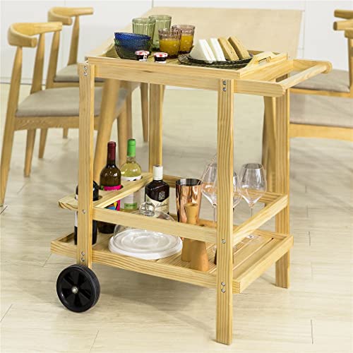 ZYJBM Serving Trolley with Bottle Holder and a Removable Tray Kitchen Trolley Trolley Trolley Bar Cart