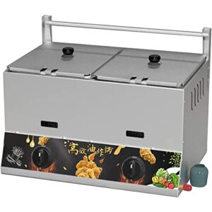 commercial gas deep fat fryer twin tank, 22l tabletop stainless steel chip fryer with lid, manual adjustment temperature, for catering takeaway restaurant café coffee shop