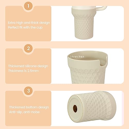 Thxbag Silicone Boot for Stanley Cup 40 oz Quencher, Beige Boot Sleeve Cover Fit with Stanley H2.0 and Quencher Adventure Tumbler Accessories (40 oz, Cream)