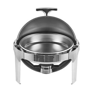 roll top chafing dish buffet set, 6.8 quart full size pan chafer, round stainless steel set, for wedding, parties, banquet, catering event, 1 pack