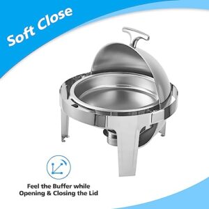 Roll Top Chafing Dish Buffet Set, 6.8 Quart Full Size Pan Chafer, Round Stainless Steel Set, for Wedding, Parties, Banquet, Catering Event, 1 Pack