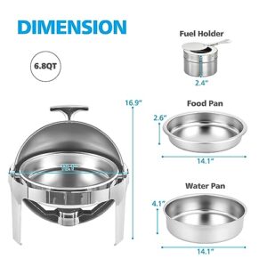 Roll Top Chafing Dish Buffet Set, 6.8 Quart Full Size Pan Chafer, Round Stainless Steel Set, for Wedding, Parties, Banquet, Catering Event, 1 Pack