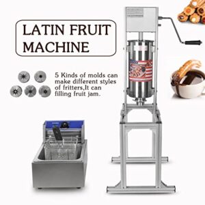 Commercial Maker Churros Machine,5L Stainless Steel Vertical Spanish Donut Churros Machine Maker Snack Equipment with 6L Electric Deep Fryer and Stand for Restaurant Home Use,220V