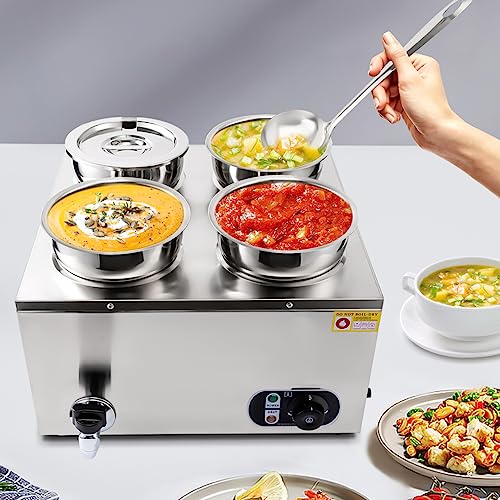 Electric Soup Warmer, 6L/16.8Qt Capacity Stainless Steel Countertop Soup Pot withTap Pots Steam Kettle 86~185°F Adjustable Temp Food Warmer for Cheese Hot Dog Rice