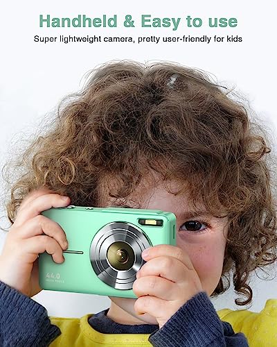 Digital Camera, FHD 1080P Kids Camera with 32GB Card, 2 Batteries, Lanyard, 16X Zoom Anti Shake, 44MP Compact Portable Small Point and Shoot Cameras Gift for Kids Student Teens Girl Boy(Apple Green)