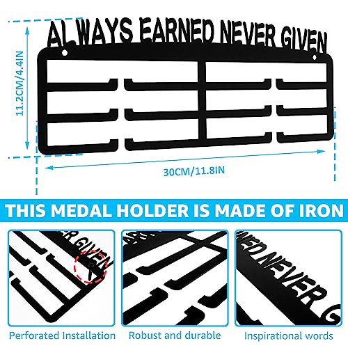 Nicoport Medal Display Hanger Wall Mounted Iron Medal Display Rack Decorative Black Medal Holder with Inspirational Words 30-45 Medals Large Storage Capacity Medal Hanger for Living Room Bedroom