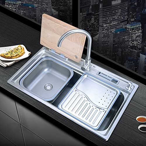 WooDeY Built-in Step Sink Kitchen Single Bowl Sink Multifunctional Bar Sink with Basin in Basin Stainless Steel Large Single Bowl with Accessories