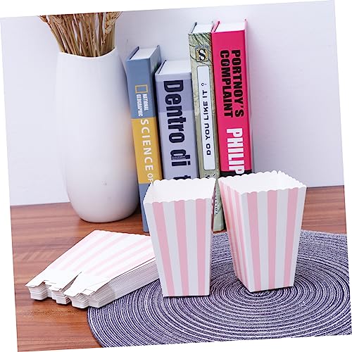 Popcorn Containers 48pcs Popcorn Box Stripe Poorn Favors Paper Birthday Supplies Wedding Food Striped Party Shower Containers Disposable Decoration Baby Candy Popcorn Cups