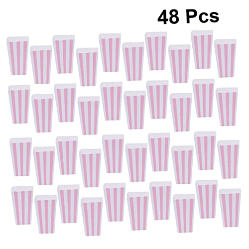 Popcorn Containers 48pcs Popcorn Box Stripe Poorn Favors Paper Birthday Supplies Wedding Food Striped Party Shower Containers Disposable Decoration Baby Candy Popcorn Cups