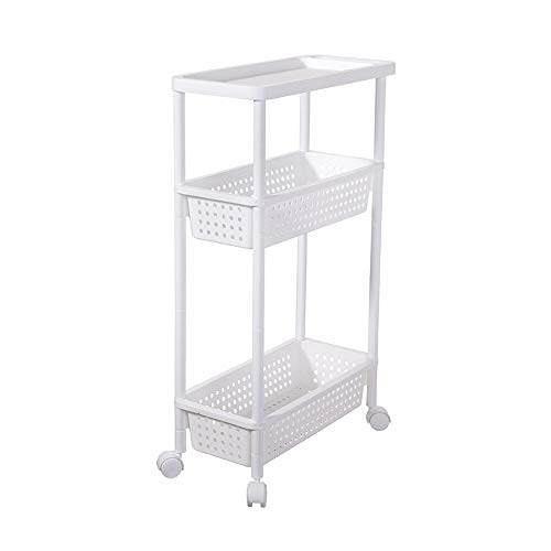 TEmkin Floating Shelves Storage Rack with Wheels, Floor Multi-Layer Storage Rack Trolley Kitchen Bedroom Bathroom Mobile Storage Rack Drain Shelf (Color : 4-Floors) (3 Floors)