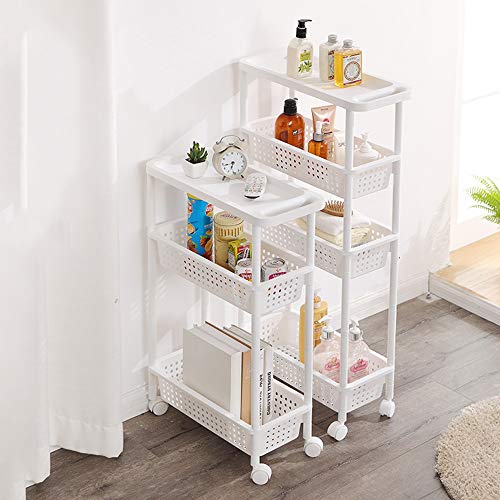 TEmkin Floating Shelves Storage Rack with Wheels, Floor Multi-Layer Storage Rack Trolley Kitchen Bedroom Bathroom Mobile Storage Rack Drain Shelf (Color : 4-Floors) (3 Floors)