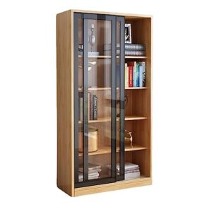 ziverdo solid wood book storage cabinet, buffet storage cupboard with clear doors and adjustable shelves, large capacity sideboard rack with auto sensor led light