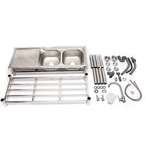 SAHUANIYE Commercial Sink Stainless Steel Kitchen Sink With 2 Compartments And Preparation Table, Utility Sink Outdoor Sink With Hose Suitable For Restaurant/Laundry/Garage/Cafeteria/outdoor/kitchen