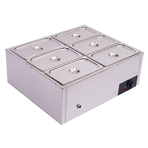 TFCFL Food Warmer Steamer Steam Table Stainless Steel Buffet Electric 6 Pans 850W 110V Electric Bain-Marie Food Warmer Stainless Steel Buffet Food Warmer Steam Table